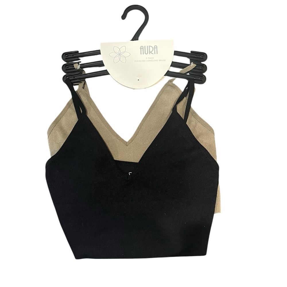 NWT Aura Seamless Longline Brami Black Olive Green 2 Pack Size S/M